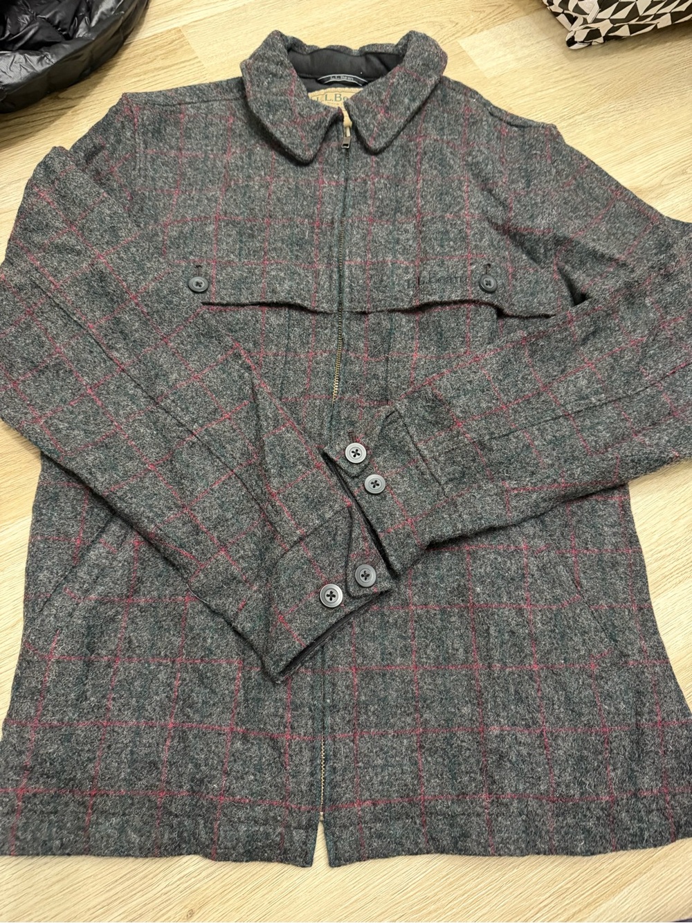 L.L. Bean Gray Wool Blend Jacket with Pink Windowpane